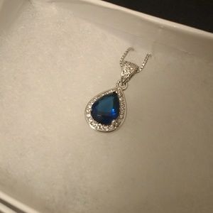 Created Sapphire Necklace w/ 20" box chain